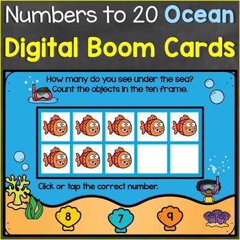 Preview of Numbers 1-20, Counting Digital Boom Cards with Summer Ocean Theme