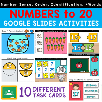 Preview of Numbers 1-20 Kindergarten Morning Work Math Google Slides