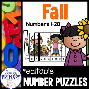 Preview of Fall Math Ordering Numbers Puzzles, Counting and Writing Numbers 1-20