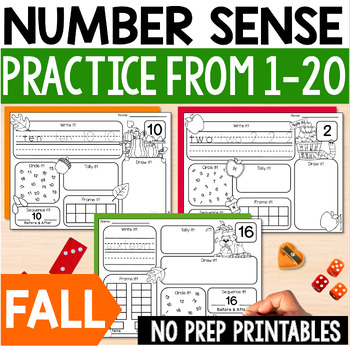 Preview of Math Number Sense Fall Autumn Activities 1-20: Writing, Recognition, Subitizing