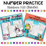 Numbers 1-20 Practice Worksheets Bundle
