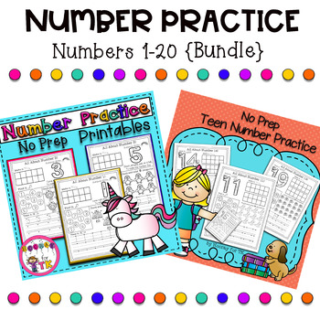 Preview of Numbers 1-20 Practice Worksheets Bundle