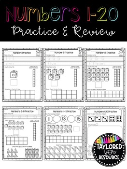 Preview of Numbers 1-20 Practice and Review Worksheets