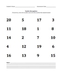 Numbers 1-20 Recognition Assessment