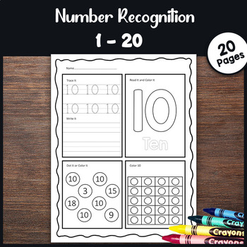 Numbers 1-20 Recognition Worksheets Packet for PreK and Kindergarten