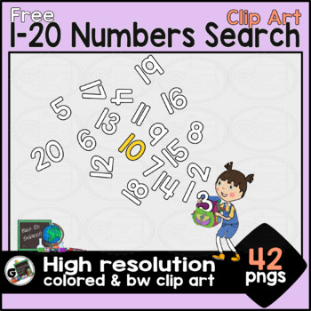 Preview of FREE Numbers 1 - 20 Search Backpack Clip Art