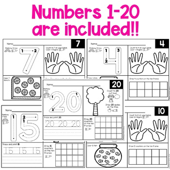 numbers 1 20 trace count and color worksheets by sweet sounds of kindergarten