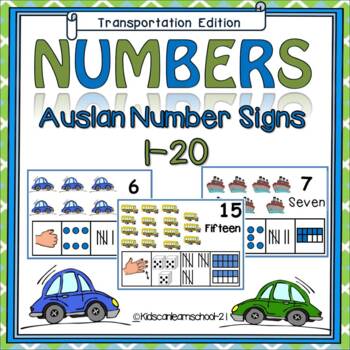 Preview of Numbers 1-20- Transportation Edition with Auslan Number signs.