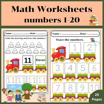 Preview of Numbers 1-20 Worksheets | Trace, Count and Color