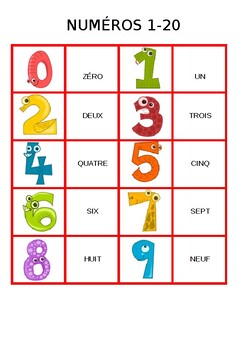 numbers 1 20 in french by world of languages tpt