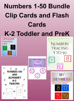 Preview of Numbers 1-50 Bundle, Clip Cards and Flash Cards, interactive busy work