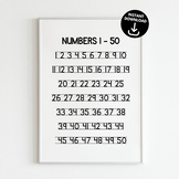 Numbers 1-50, Counting to 50 Poster Educational Wall Art H