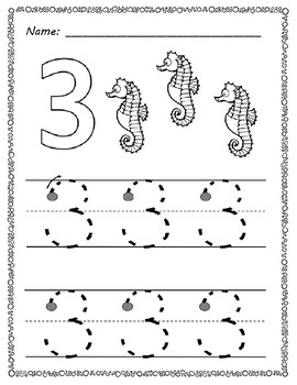 Numbers 1-9 Tracing Pages - Under the Sea - Preschool/Kindergarten
