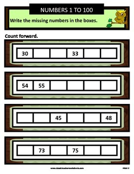 Numbers 1 to 100-Write Missing Numbers-Count Forward-Grades 1-2 (1st