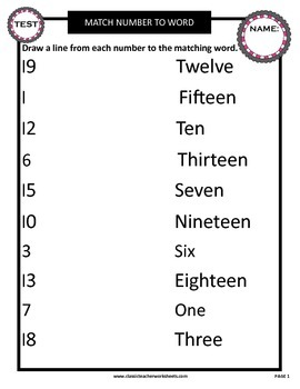 Number Names 1 to 20  1 to 20 Number Names and Worksheet