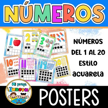 Numbers 1 to 20 Posters in Spanish - Números del 1 al 20 - Watercolor Decor