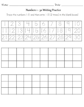 tracing numbers 1 30