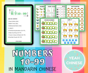 Preview of Numbers 10-99 Worksheets in Mandarin Chinese | Hanzi Version