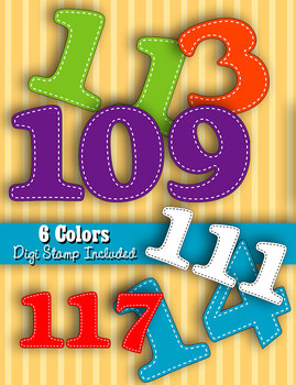 Preview of Numbers 100-120 • 6 Bright Color Sets • PDFs and PNGs • 300 DPI• Plus Digistamp