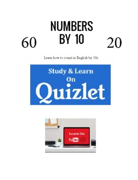 Preview of Numbers (10s) - Vocabulary Worksheets. ESL. EFL. Flashcards. ELLs. Beginner.