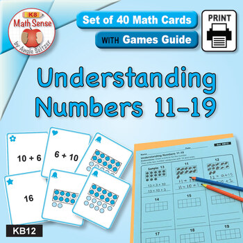 Preview of Numbers 11-19: PDF Math Card Games & Matching Activities KB12 | Number Sense