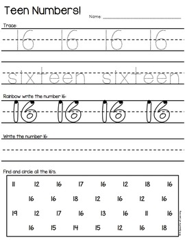 Numbers 11-20 Trace, Write, and Find by A Spoonful of Learning