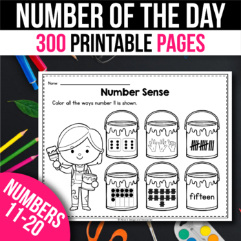 Preview of Numbers 11-20 Worksheets Activities Tracing Writing Color by Number Sense