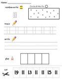 Numbers 11-20 printable worksheets -find, write, trace and glue!