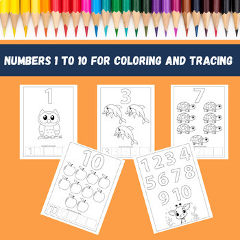 Preview of Numbers 1To 10 For Coloring And Tracing - To Recognize Numbers And Learn Writin