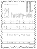 Numbers 21-30 Tracing Printable Worksheets in a PDF file. 