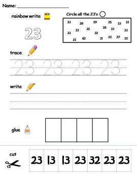 Numbers 21-30 printable worksheets -find, write, trace and glue!