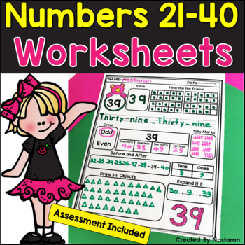 Preview of Numbers 21 To 40 Read Write Trace Assessments Numbers To 40 Free Worksheet