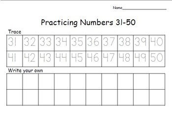 number sense activity worksheets 31 50 by kinesthetic classroom tpt