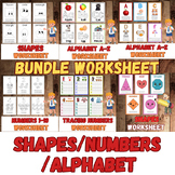 Numbers, Alphabet, Shapes. Worksheets Bundle.