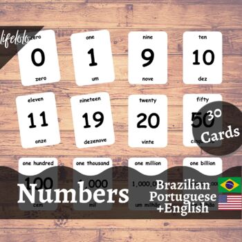 Preview of Numbers -Brazilian PORTUGUESE Bilingual Flash Cards | Montessori Math | 30 Cards