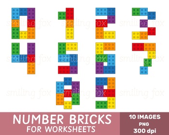 Preview of Numbers Building Blocks Clipart, Number Bricks, Math Centers, COMMERCIAL USE