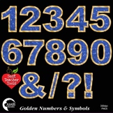 Numbers Clipart, Glittering Blue and Gold  Numbers and Sym