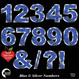 Numbers Clipart, Glittering Blue and Silver, Symbols Clipa