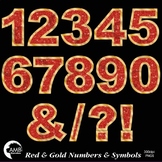 Numbers Clipart, Glittering Red and Gold  Numbers and Symb
