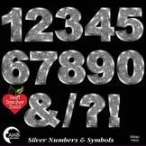Numbers Clipart, Glittering Silver Numbers and Symbols Cli
