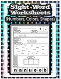 Numbers, Colors, and Shapes - Sight word worksheets