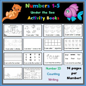 Preview of Numbers, Counting, and Writing 1-5 Activity Books: Summer Ocean Theme