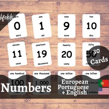 Preview of Numbers - European PORTUGUESE Bilingual Flash Cards | Montessori Math | 30 Cards