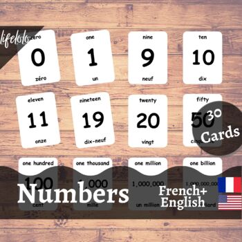 Preview of Numbers - FRENCH English Bilingual Flash Cards | Montessori Math | 30 Cards