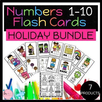 Preview of Numbers Flash Cards 1-10 with Worksheets : Math Games : Year Round