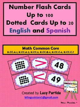 Preview of Comparing Numbers 1-100 Subitizing Flash Cards English and Spanish