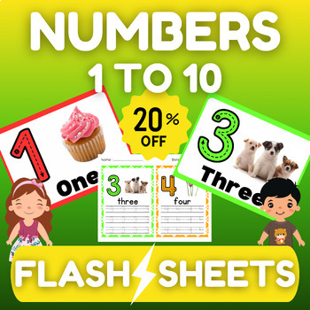 Preview of Numbers Bundle - Printable Flash Cards & Worksheets For Kids with Real Pictures