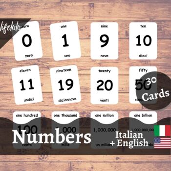 Preview of Numbers - ITALIAN English Bilingual Flash Cards | Montessori Math | 30 Cards
