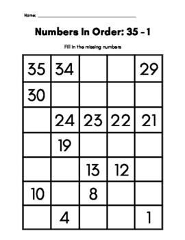 Numbers In Order: 1-35 & 35-1 by Candy Land Classroom | TPT