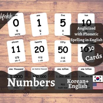 Preview of Numbers - KOREAN English Bilingual Flash Cards | Montessori Math | 30 Cards